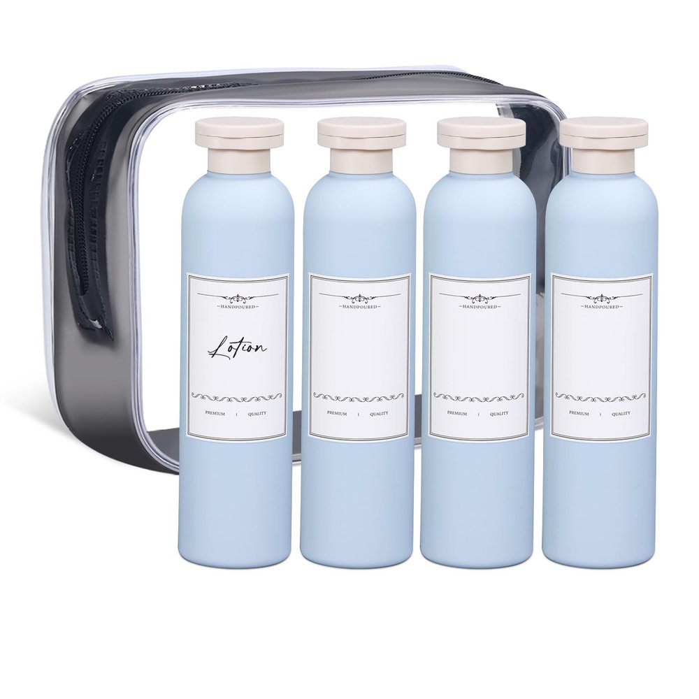 ASEVAT 8.8 oz Plastic Travel Refillable Shampoo Bottles, Empty Squeeze Bottles with Flip Cap, Travel Containers for Shampoo, Conditioner, Lotion, Cream and Liquids (4 Pcs)