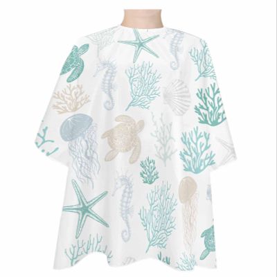 Aqua Teal Coral Barber Cape,Salon Hair Cutting Cape for Women,Men,Kids,Adults,Haircut Cape with Adjustable Elastic Neckline Hairdressing Stylist Cape Accessories Sea Turtle Starfish Shell Seahorse