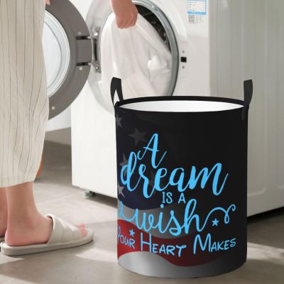 A Dream Is A Wish Your Heart Makes Circular Hamper Lasting Organization Bedroom Bathroom Dcor