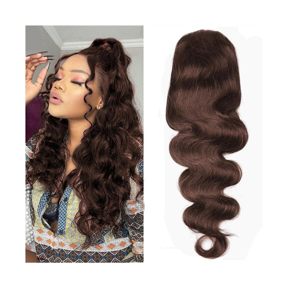 Ponytail Hair Extension #4 Chocolate Dark Brown Ponytail Extension Brazilian Remy Hair Body Wave Drawstring Ponytail Hair Pieces Clip In Human Hair Pony Tail Extension Ponytail Hairpiece (Color : 160
