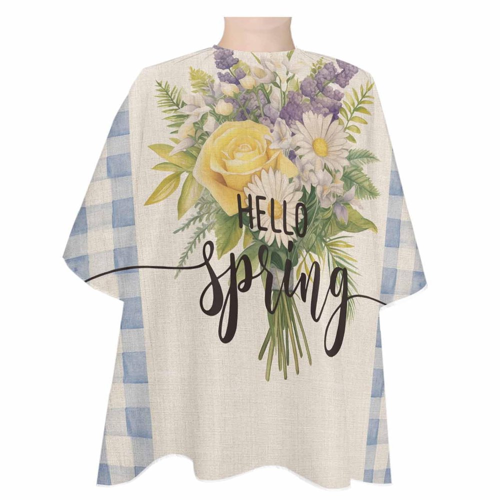 Botanical Flower Barber Cape,Salon Hair Cutting Cape for Women,Men,Kids,Adults,Haircut Cape with Adjustable Elastic Neckline Hairdressing Stylist Cape Gown Accessories Spring Summer Plant Lattice Blue