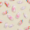 Almond Press on Nails Medium Fake Nails with White Clouds Designs Stick on Nails Color Bubble Fake Nails Full Cover Acrylic Rainbow False Nails Oval Glue on Nails for Women and Girls Date Night 24Pcs view 4