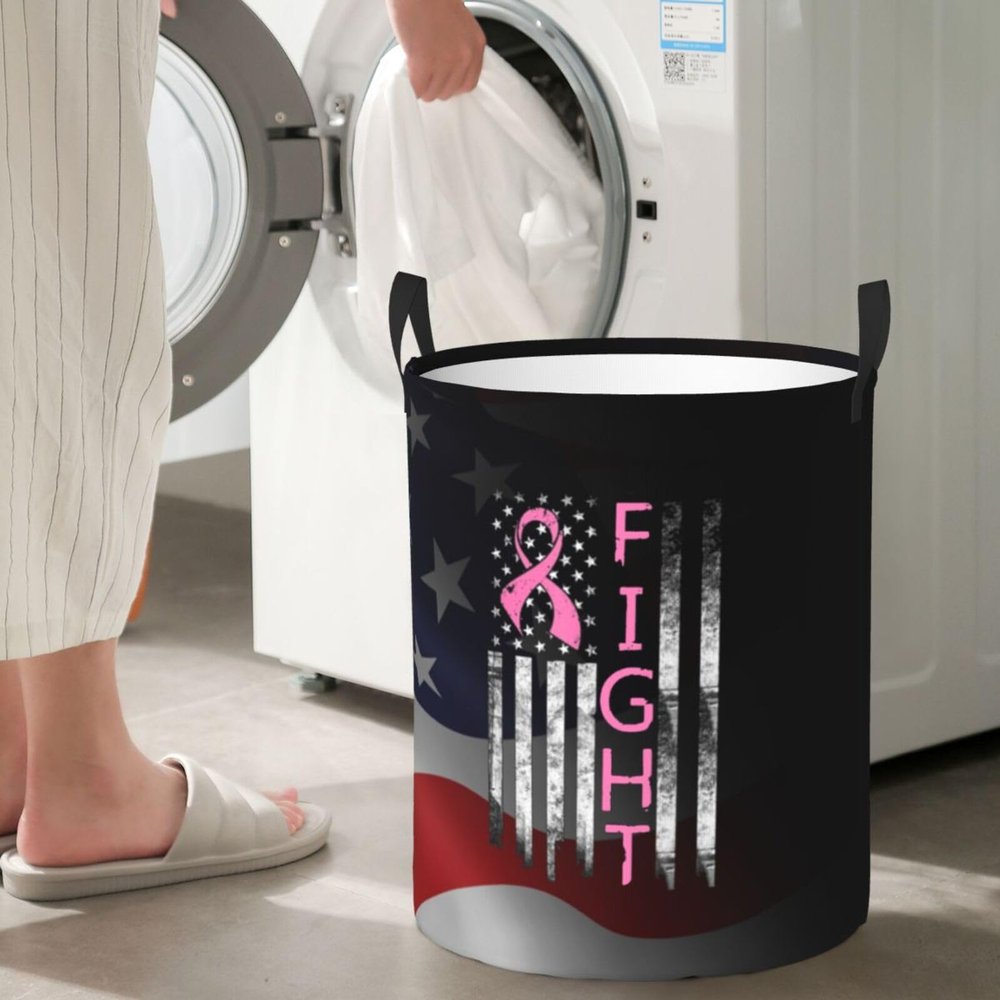 American Flag Breast Cancer Pink Ribbon Awareness Circular Hamper Lasting Organization Bedroom Bathroom Dcor
