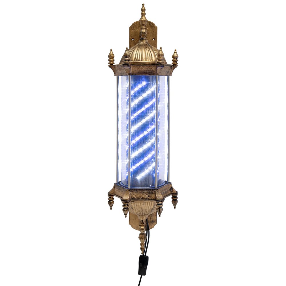 SEANESZTI 35inch Barber Pole Led Light, Barber Shop Open Sign, Barber Pole Retro Style Light, Barber Shop Rotating Light Sign, Rotating Navy Blue & White LED Strips, Wall Mount Rotating Stripes Light