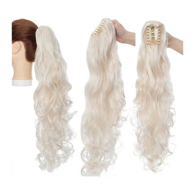 Ponytail Hair Extension Long Wavy Ponytail Extension, 24 Inch Claw Clip Pony Tail Hairpiece Claw Clip in Synthetic Long Wave Ponytail Hair Extainson for Women Girls Ponytail Hairpiece ( Color : Light