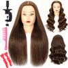 Mannequin Head with 100% Real Hair, 20"Nature Brown Cosmetology Manikin Head Hair Styling Hairdressing Practice Styling Training Doll Heads with Clamp Holder clips and comb view 1