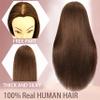 Mannequin Head with 100% Real Hair, 20"Nature Brown Cosmetology Manikin Head Hair Styling Hairdressing Practice Styling Training Doll Heads with Clamp Holder clips and comb view 2