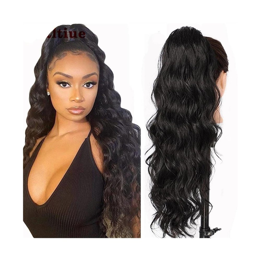 Ponytail Hair Extension Body Wave Ponytail Hairpieces Brazilian Human Hair Clip in Wave Curly Ponytail Extensions, Natural Black Drawstring Ponytail Extension for Women Ponytail Hairpiece (Size : 10i