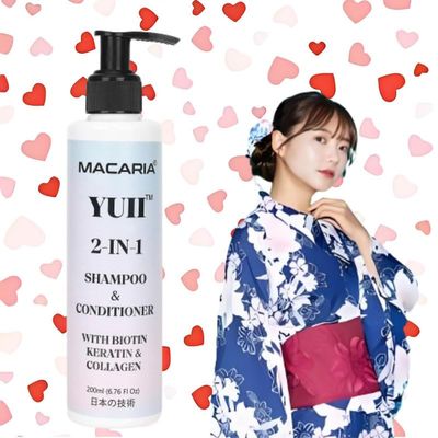 MACARIA Yuii Biotin Keratin Collagen Hair 2 in 1 Shampoo Conditioner, Sulfate-Free for Hair Growth, Smoothness and Strengthen Hair, for Men and Women, By Japanese Technology