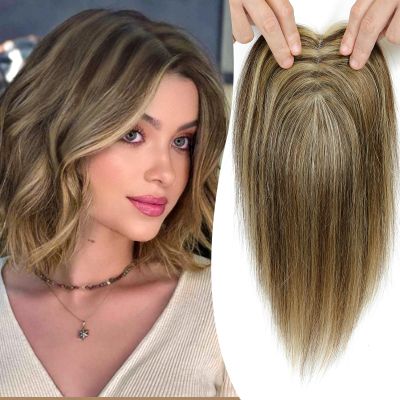Glaskasf Hair Toppers for Women Real Human Hair Toppers Hair Pieces for Women with Thinning Hair Highlights Hair Toppers Hair Pieces for Women Real Hair Toppers for Women for Thinning Hair(4/27#)