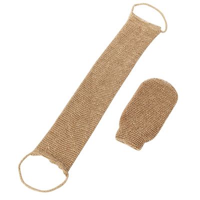 2pcs Exfoliating Body Scrubber Hemp Back Scrubber Exfoliator Loofah Shower Bath Wash Deep Cleaning Glove and Strap Dead Skin Removal for Men Women, Jute Back Wash Strap and Jute Exfoliating Gloves