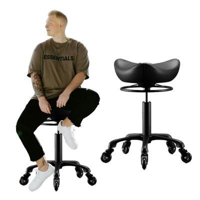 Kunovo Dental Hygienist Saddle Stool Chair, 15.3" - 21" Liftable Salon Hydraulic Stool with Wheels, Massage/Medical/Clinic Rolling Saddle Chair