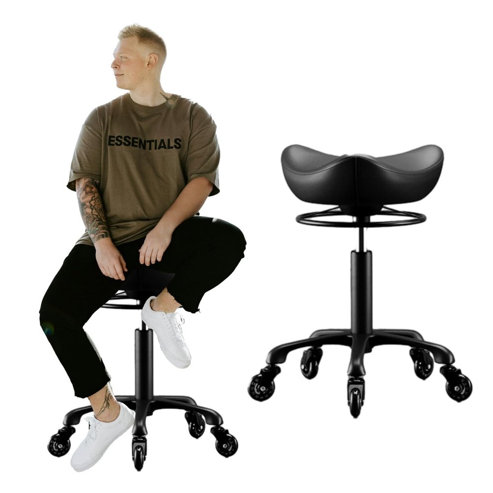 Kunovo Dental Hygienist Saddle Stool Chair, 15.3" - 21" Liftable Salon Hydraulic Stool with Wheels, Massage/Medical/Clinic Rolling Saddle Chair