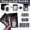 50 Set Disposable Nail Supplies Kits,Professional Manicure Press On Nail Tool Kit With Nail File ,Nail Buffer,Adhesive Tabs,Nail Glue,Sticks, Prep Pads,Bags,Instruction Cards for Nail Business(Black) view 2