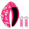 NVENF Knotted Headbands for Women, Western Cowgirl Headbands Rhinestone Crystal Knotted Headband Cowboy Boot YEEHAW Beads Embellished Hairbands Western Accessories(Hot Pink) view 1