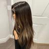 Ombre Caramel Brown Highlights Sliky Straight 13x4 HD Transparent Lace Front Human Hair Wigs With Bleached Knots Brazilian Remy Hair Balayage Colored for Women Highlight Straight Glueless Wigs 14" view 2