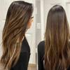 Ombre Caramel Brown Highlights Sliky Straight 13x4 HD Transparent Lace Front Human Hair Wigs With Bleached Knots Brazilian Remy Hair Balayage Colored for Women Highlight Straight Glueless Wigs 14" view 3
