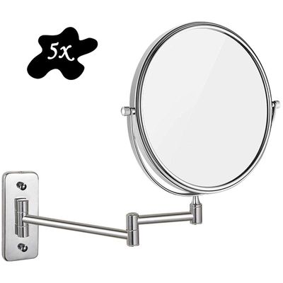 5X Magnifying Wall Mounted Makeup Mirror, 360 Rotation Portable, Ideal for Applying Make-up, Wearing Contacts and Shaving (Color : Nickel) (Chrome)