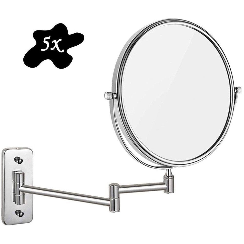 5X Magnifying Wall Mounted Makeup Mirror, 360 Rotation Portable, Ideal for Applying Make-up, Wearing Contacts and Shaving (Color : Nickel) (Chrome)