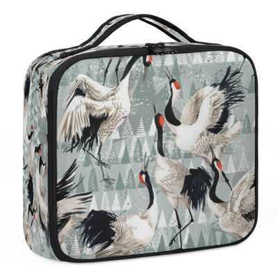 XMNYGJ Crane Tree Makeup Train Case Travel Makeup Bag Professional Cosmetic Organizer Portable Storage Box with Adjustable Dividers for Cosmetics Makeup Brushes Toiletry