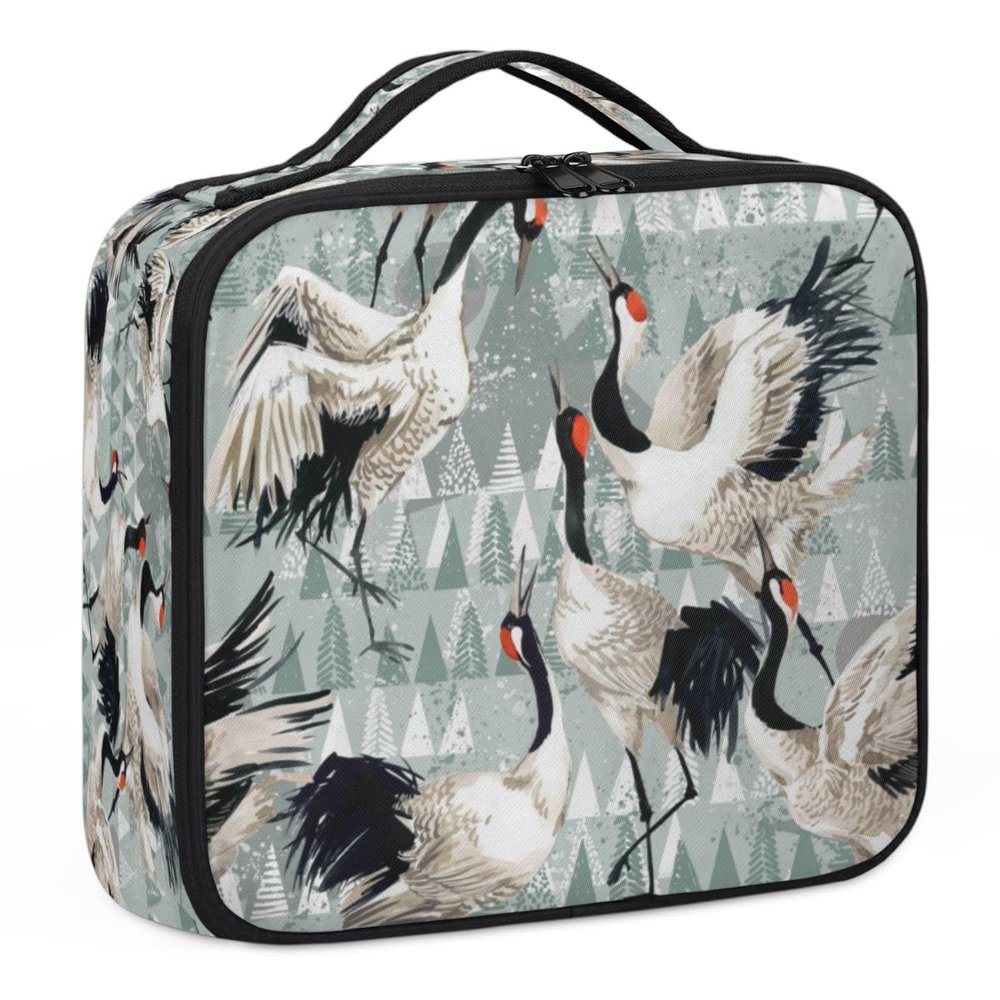 XMNYGJ Crane Tree Makeup Train Case Travel Makeup Bag Professional Cosmetic Organizer Portable Storage Box with Adjustable Dividers for Cosmetics Makeup Brushes Toiletry