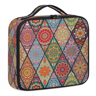 XMNYGJ Geometric Mandala Makeup Train Case Travel Makeup Bag Professional Cosmetic Organizer Portable Storage Box with Adjustable Dividers for Cosmetics Makeup Brushes Toiletry