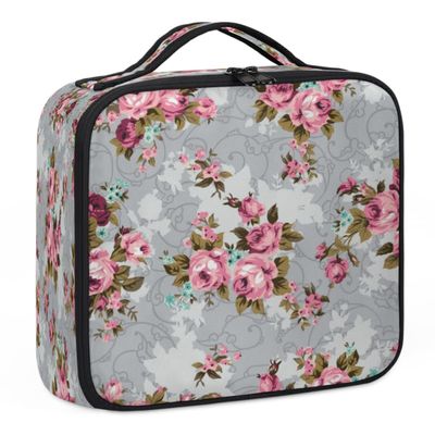 XMNYGJ Watercolor Rose Makeup Train Case Travel Makeup Bag Professional Cosmetic Organizer Portable Storage Box with Adjustable Dividers for Cosmetics Makeup Brushes Toiletry