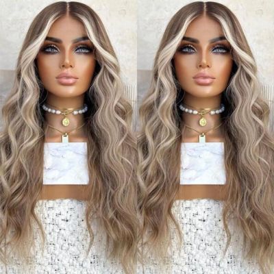 Anisah Colored Ash Blonde Lace Front Wig Human Hair Highlight Body Wave 13x4 Lace Frontal Human Hair Wigs Pre Plucked with Baby Hair (12 Inch, lace front wig)