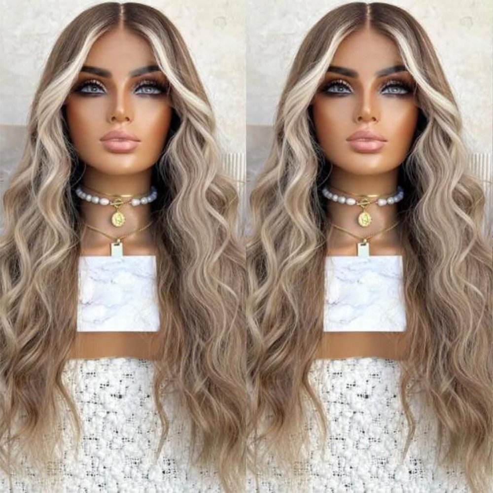 Anisah Colored Ash Blonde Lace Front Wig Human Hair Highlight Body Wave 13x4 Lace Frontal Human Hair Wigs Pre Plucked with Baby Hair (12 Inch, lace front wig)