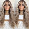 Anisah Colored Ash Blonde Lace Front Wig Human Hair Highlight Body Wave 13x4 Lace Frontal Human Hair Wigs Pre Plucked with Baby Hair (12 Inch, lace front wig) view 3