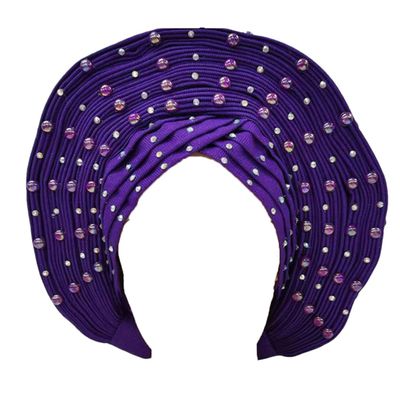 African Auto Gele Headtie for Women Wedding Cap Traditional ASO Oke Headwear Purple