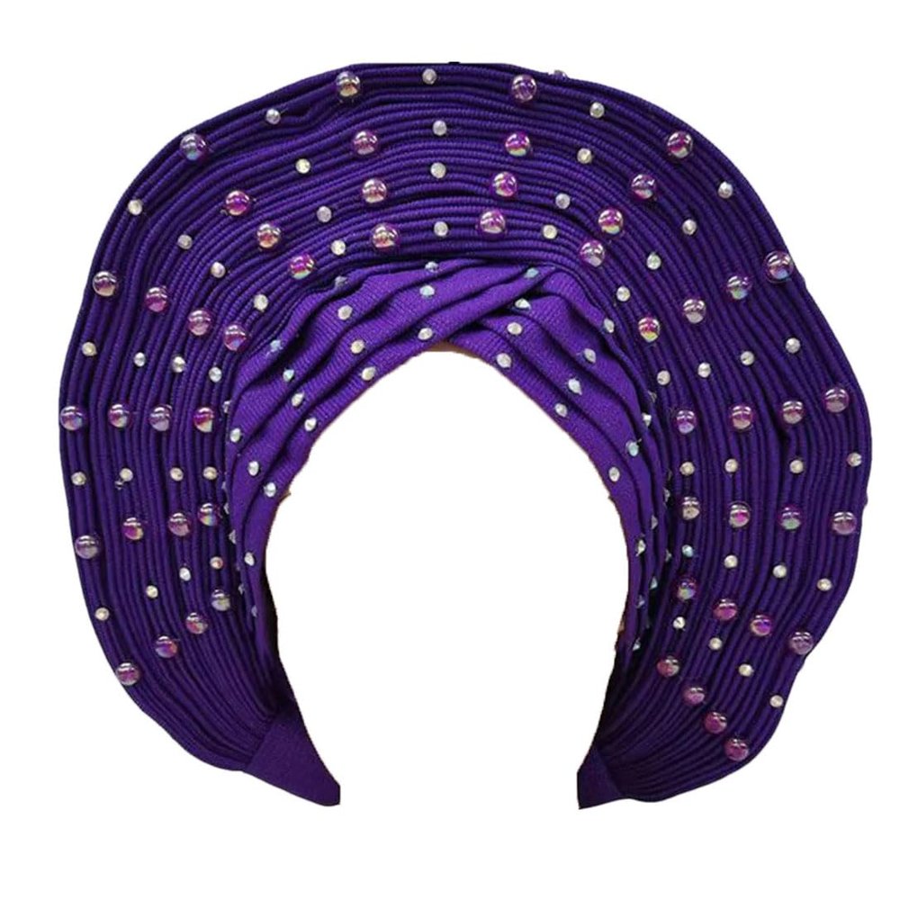 African Auto Gele Headtie for Women Wedding Cap Traditional ASO Oke Headwear Purple