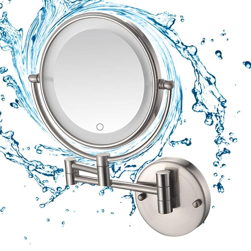 8Inch Round Wall Mount Makeup Mirror,Double-Sided Swivel Magnification Makeup Vanity Mirror Touch Switch (Size : Plug3x) ()