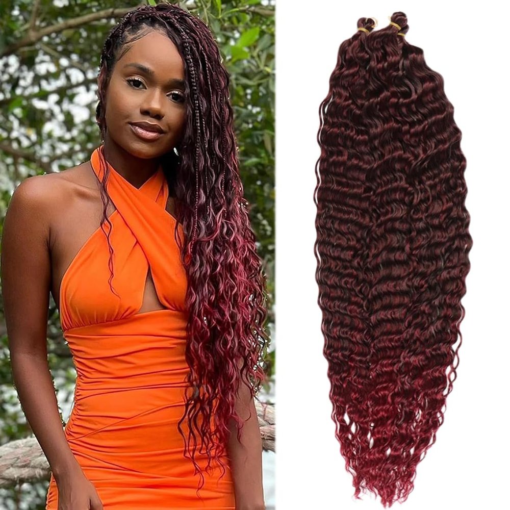 Synthetic Water Wave Bulk Crochet Hair Extensions for Women 120 g/pc 30 Inch Deep Wave Twist Long Wavy Hair 3pcs T1B/Burgundy