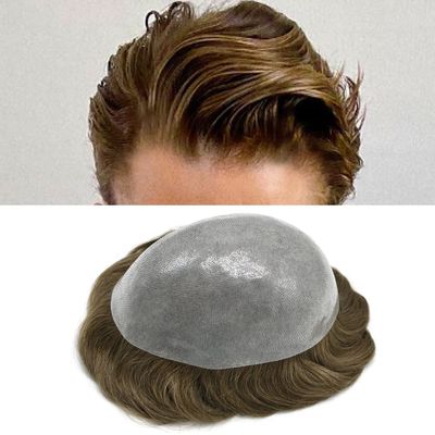 Hair Wonders Toupee For Men Hair Piece Poly Skin Mens Toupee Human Hair Replacement Men Hair System PU Hair Piece Male Capillary Prosthesis 8x10 Medium light density6R#