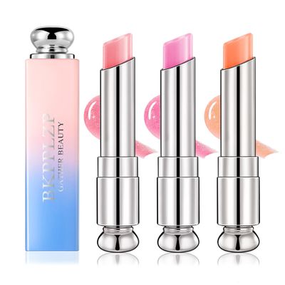BKPPLZP 3 Pack Crystal Flower Jelly Lipstick,Magic Color Changing Lipstick,PH Clear Temperature Color Changing Lip Gloss,Lip Balm,Long Lasting Nourishing Moisturizing Lip Stick Set J