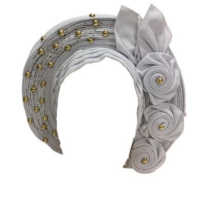 African Gele Headtie Already Made Auto Turban Afro ASO Oke Blue with Stones Headtie Nigerian Brim for Wedding Party