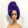 African Gele Headtie Already Made Auto Turban Afro ASO Oke Blue with Stones Headtie Nigerian Brim for Wedding Party view 4