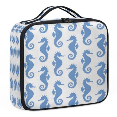 XMNYGJ Cartoon Seahorse Pattern Makeup Train Case Travel Makeup Bag Professional Cosmetic Organizer Portable Storage Box with Adjustable Dividers for Cosmetics Makeup Brushes Toiletry