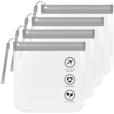 RONRONS 4PCS TSA Approved Toiletry Bags- 3-1-1 Compliant Quart Size Zipper Bags- Triple-sealed Seam Leak-proof Clear Cosmetic Bag for Liquids & Makeup- Portable Travel Size Toiletries Bags(Gray)