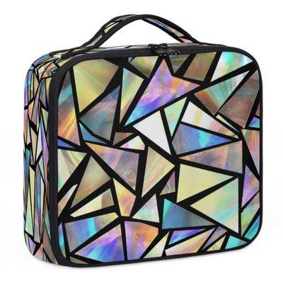 XMNYGJ Rainbow Triangle Geometric Pattern Makeup Train Case Travel Makeup Bag Professional Cosmetic Organizer Portable Storage Box with Adjustable Dividers for Cosmetics Makeup Brushes Toiletry
