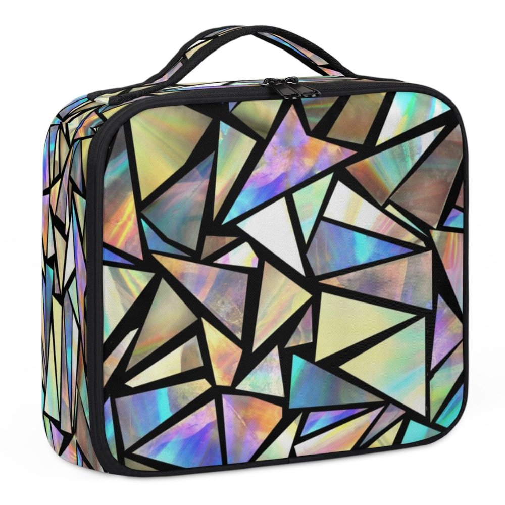 XMNYGJ Rainbow Triangle Geometric Pattern Makeup Train Case Travel Makeup Bag Professional Cosmetic Organizer Portable Storage Box with Adjustable Dividers for Cosmetics Makeup Brushes Toiletry