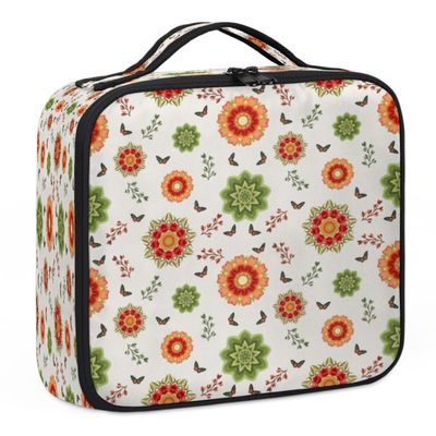 XMNYGJ Vintage Butterfly Flower Makeup Train Case Travel Makeup Bag Professional Cosmetic Organizer Portable Storage Box with Adjustable Dividers for Cosmetics Makeup Brushes Toiletry