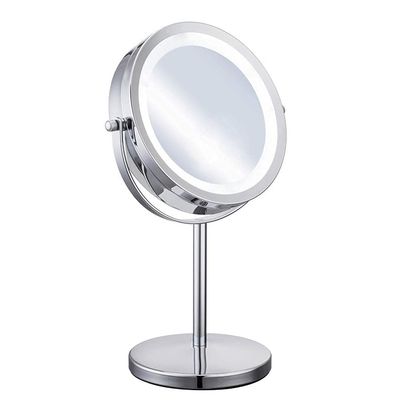 7 Inch Double Sided Desktop Standing Makeup Mirrors 1X,5X Magnification Hotel 360 Rotating Vanity Mirror