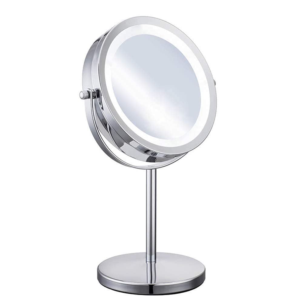 7 Inch Double Sided Desktop Standing Makeup Mirrors 1X,5X Magnification Hotel 360 Rotating Vanity Mirror