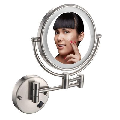 8Inch Round Wall Mount Makeup Mirror,LED Lighted Shaving Mirrors Makeup,Double-Sided Swivel Magnification Vanity Mirror (Color : Rosegold, Size : 10x) (Nickelbrushed 7X)