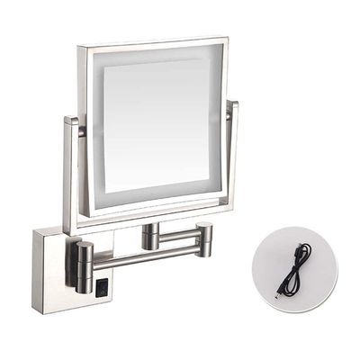 Shaving Mirror,LED Wall Mount Makeup Mirror,for Vanity Bathroom,360 Degree Swivel,Rectangular (Color : Black, Size : USB) (Brushed Nickel USB)