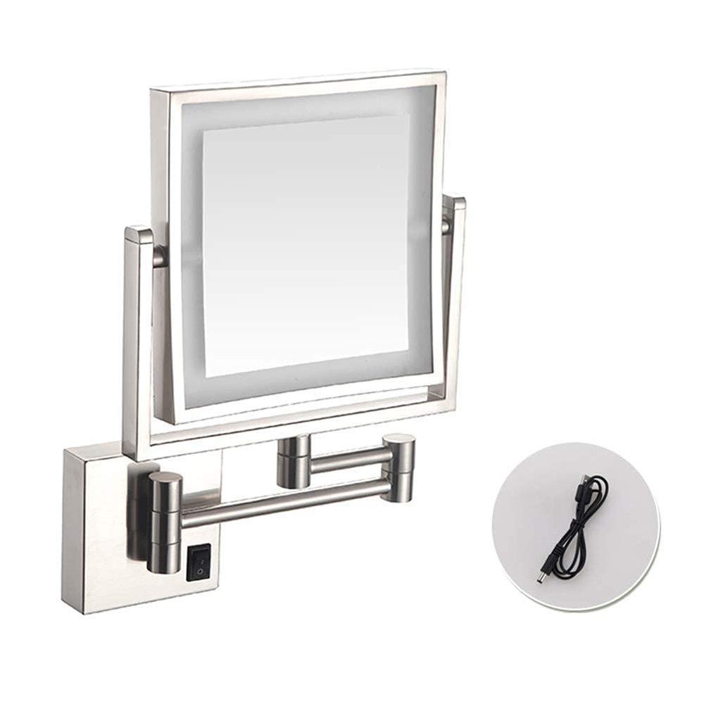 Shaving Mirror,LED Wall Mount Makeup Mirror,for Vanity Bathroom,360 Degree Swivel,Rectangular (Color : Black, Size : USB) (Brushed Nickel USB)