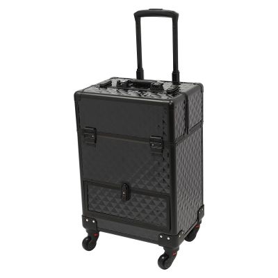 Rolling Makeup Train Case,Cosmetics Makeup Beauty Nail Salon Hairdresser Trolley Case, Rolling Nail Case Wheeled Manicure Storage Case Polish Organizer for Artists Hairdressers (Black Style A)