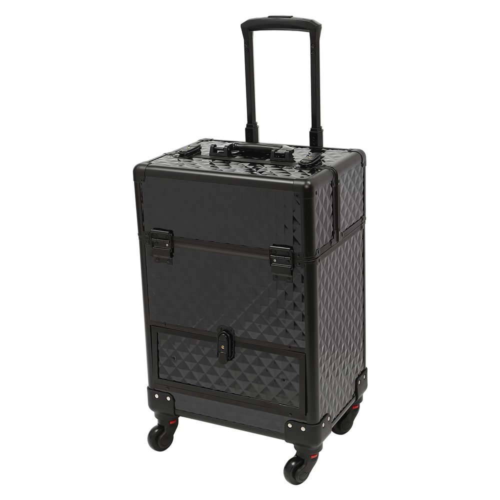 Rolling Makeup Train Case,Cosmetics Makeup Beauty Nail Salon Hairdresser Trolley Case, Rolling Nail Case Wheeled Manicure Storage Case Polish Organizer for Artists Hairdressers (Black Style A)